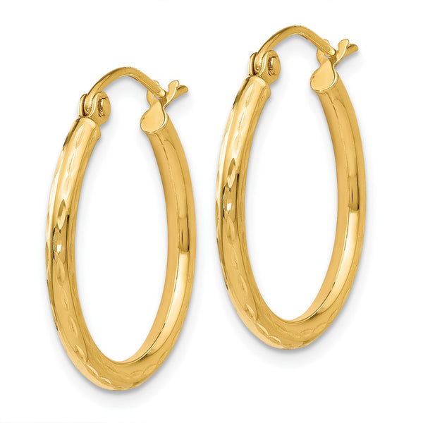 14KT Yellow Gold 20X25MM NMM Diamond-cut Hinged Hoop Earrings