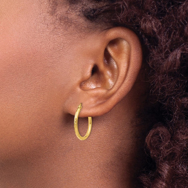 14KT Yellow Gold 20X25MM NMM Diamond-cut Hinged Hoop Earrings