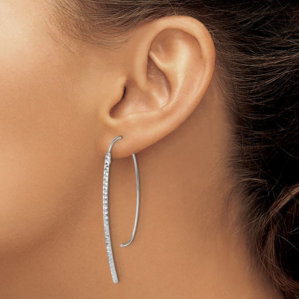 14KT White Gold 55X27MM Diamond-cut Threader Earrings
