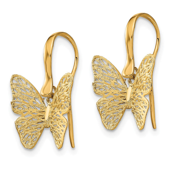 14KT Yellow Gold 19X15MM Drop & Dangle Filigree Butterfly Earrings