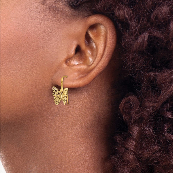 14KT Yellow Gold 19X15MM Drop & Dangle Filigree Butterfly Earrings