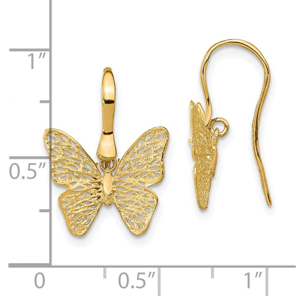 14KT Yellow Gold 19X15MM Drop & Dangle Filigree Butterfly Earrings