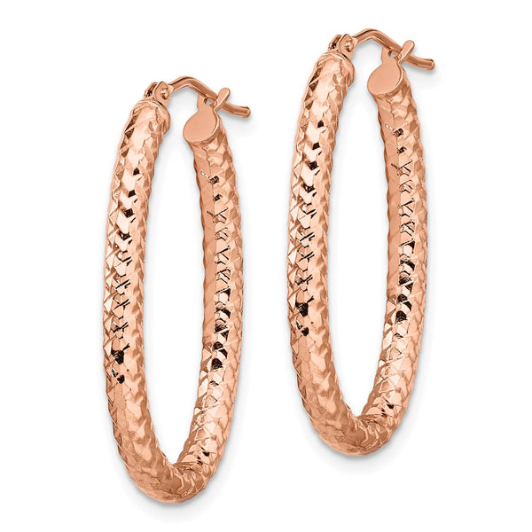 14KT Rose Gold 32X19MM Diamond-cut Hoop Oval Earrings