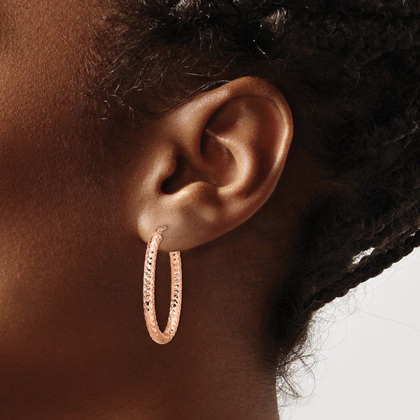 14KT Rose Gold 32X19MM Diamond-cut Hoop Oval Earrings