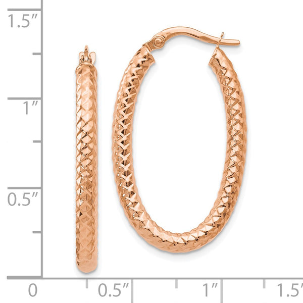 14KT Rose Gold 32X19MM Diamond-cut Hoop Oval Earrings