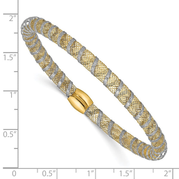 14KT White and Yellow Gold 7-inch 5MM Stretch Bangle Bracelet
