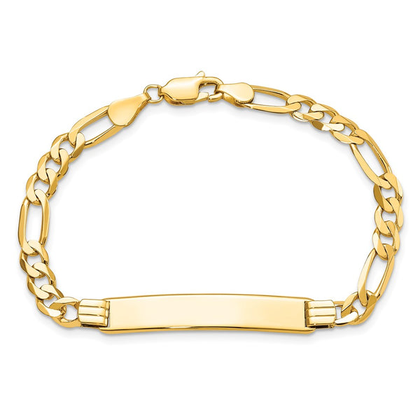 14KT Yellow Gold 8-inch 7MM Flat Figaro ID Bracelet