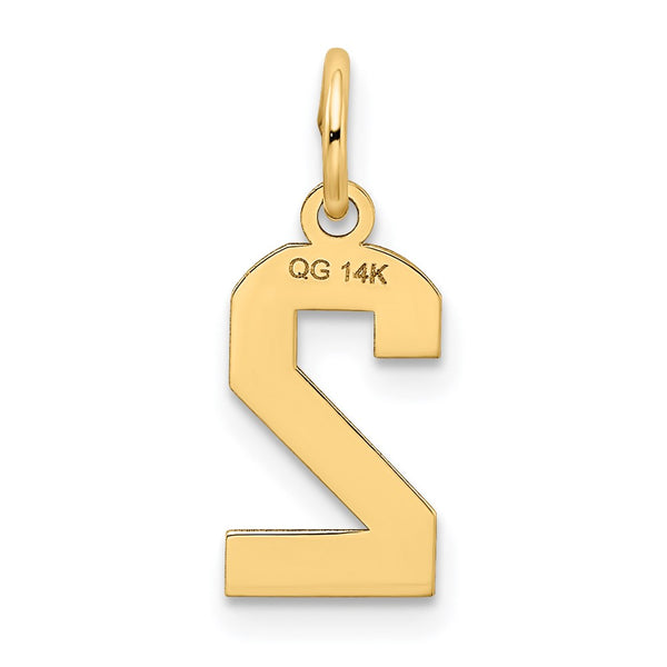 14KT Gold Small Satin Number 2 Charm Pendant. Chain not Included.