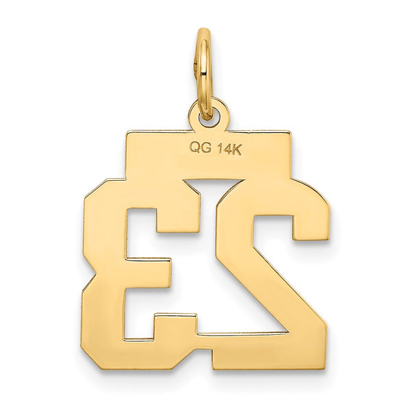 14KT Gold Small Satin Number 23 Charm Pendant. Chain not Included.