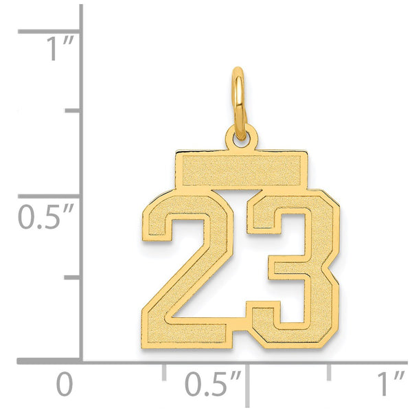 14KT Gold Small Satin Number 23 Charm Pendant. Chain not Included.