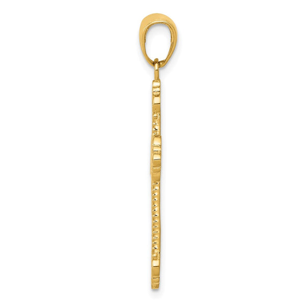14KT Yellow Gold 36X19MM Fleur De Lis Cross Pendant. Chain Not Included