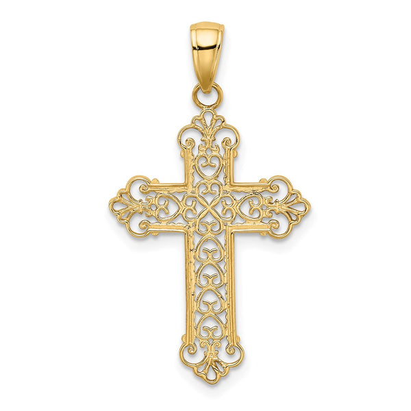 14KT Yellow Gold 36X19MM Fleur De Lis Cross Pendant. Chain Not Included