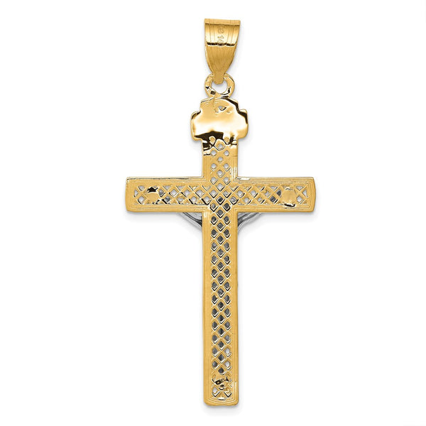14KT White and Yellow Gold 47X24MM Crucifix Cross Pendant. Chain Not Included