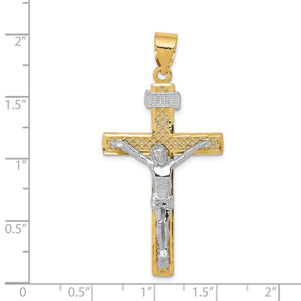 14KT White and Yellow Gold 47X24MM Crucifix Cross Pendant. Chain Not Included