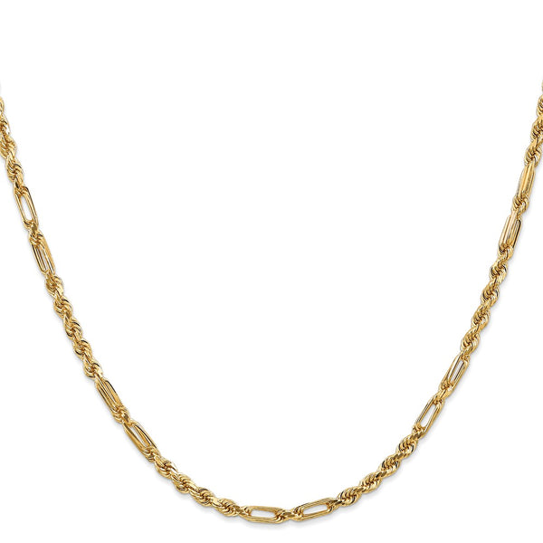 14KT Yellow Gold 22-inch 3MM Diamond-cut Milano Rope Chain