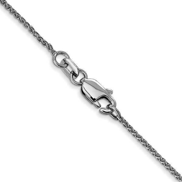14KT White Gold 18-inch 1MM Diamond-cut Lobster Clasp Spiga Link Pendant Chain