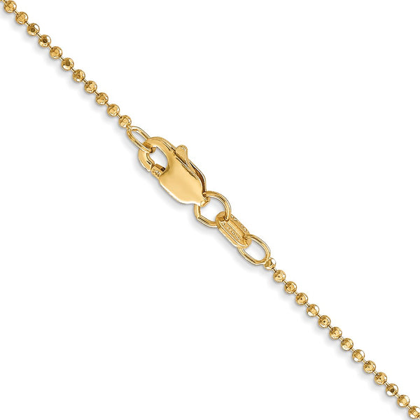 14KT Yellow Gold 16-inch 1.2MM Diamond-cut Lobster Clasp Beaded Chain