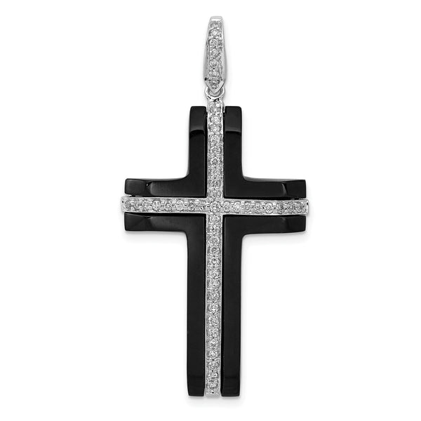 14KT White Gold 1/4 CTW Onyx Cross Pendant. Chain Not Included