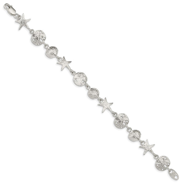 Sterling Silver 7-inch 14MM Fancy Lobster Clasp Seashells Bracelet