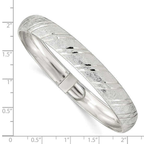 Sterling Silver 8-inch 10.5MM Diamond-cut Flexible Safety Clasp Bangle Bracelet