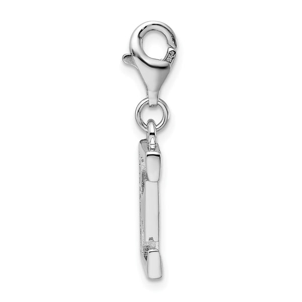 Sterling Silver RH CZ Letter E w/Lobster Clasp Charm Pendant. Chain not Included.
