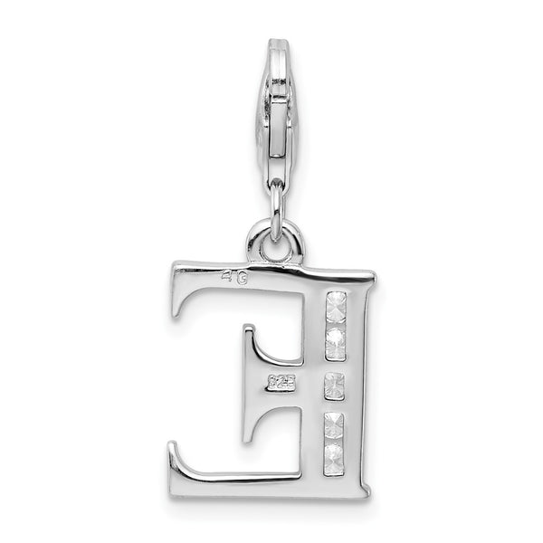 Sterling Silver RH CZ Letter E w/Lobster Clasp Charm Pendant. Chain not Included.