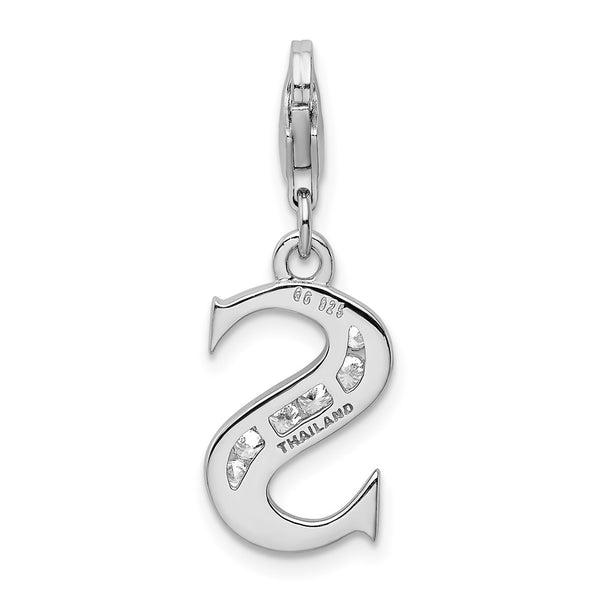 Sterling Silver Cubic Zirconia 12X24MM Lobster Clasp Initial S Charm