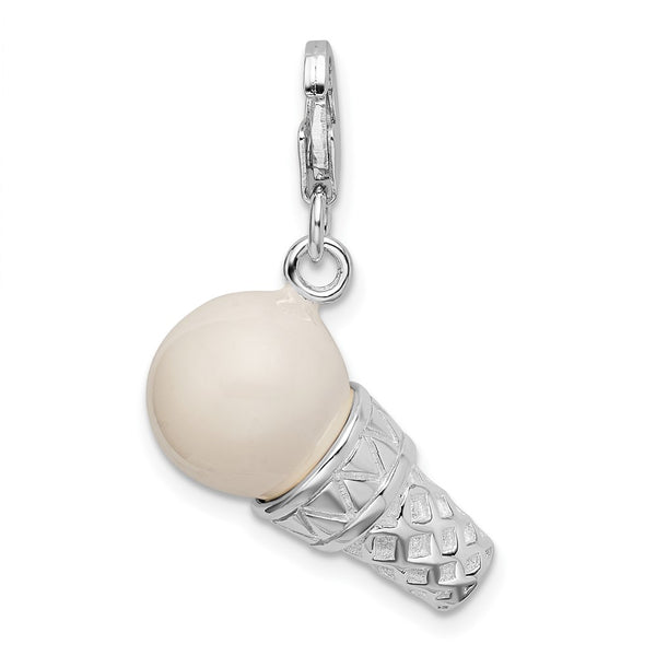 Sterling Silver 36X17MM Ice Cream Cone Charm Pendant. Chain not Included.