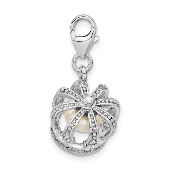 SS RH Swarovski Crystals & FW Cultured Pearl Crown w/Lobster Charm Pendant. Chain not Included.