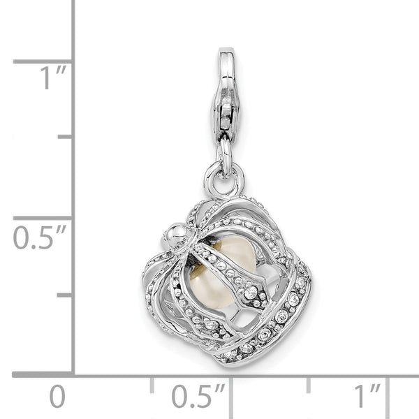 SS RH Swarovski Crystals & FW Cultured Pearl Crown w/Lobster Charm Pendant. Chain not Included.