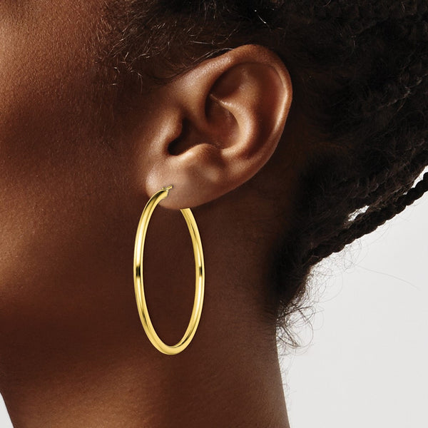 Goldtone Sterling Silver 2X45MM Hoop Earrings