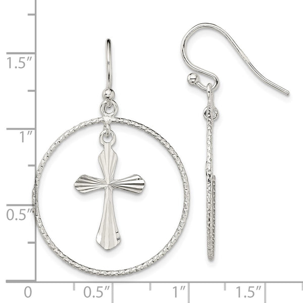 Sterling Silver 39X25MM Diamond-cut Cross Earrings