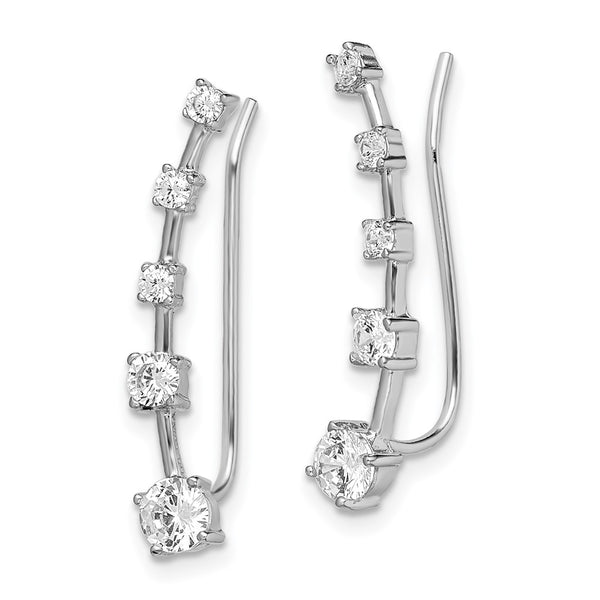 Sterling Silver Cubic Zirconia 4X21MM Ear Climber Earrings