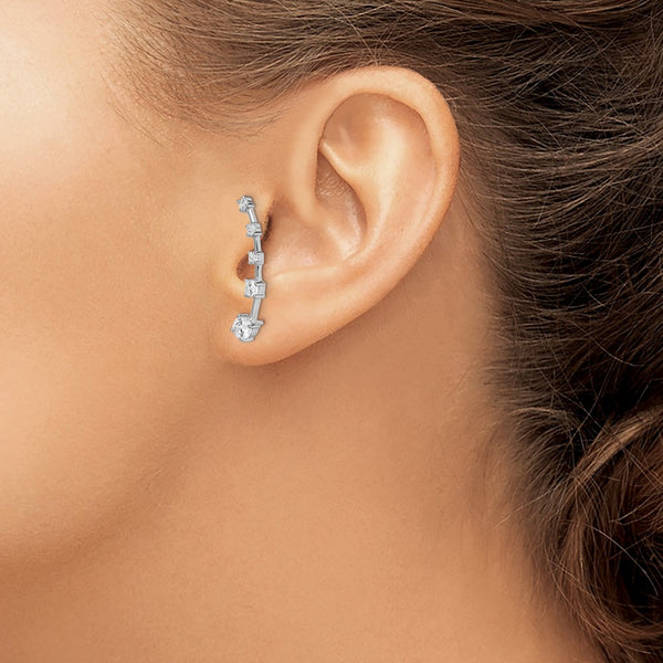 Sterling Silver Cubic Zirconia 4X21MM Ear Climber Earrings