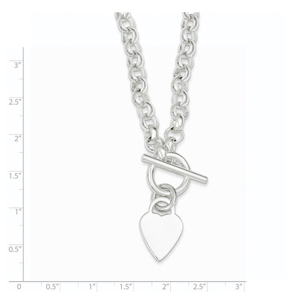 Engravable Sterling Silver 7.75-inch 14.5MM Heart Rolo Toggle Bracelet