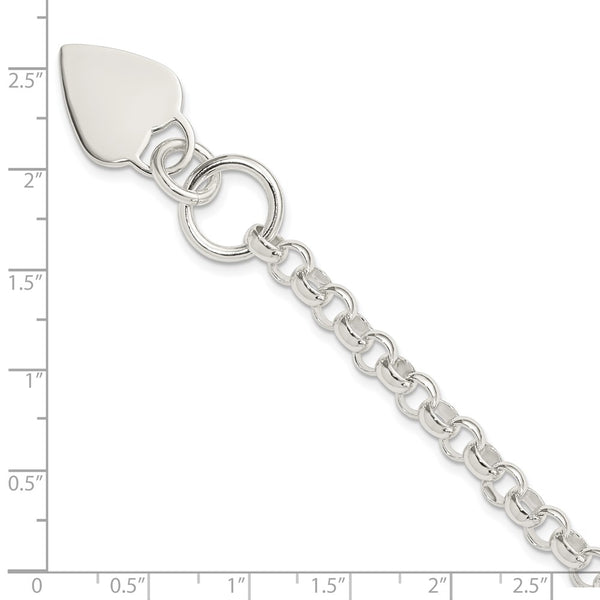 Engravable Sterling Silver 7.75-inch 14.5MM Heart Rolo Toggle Bracelet