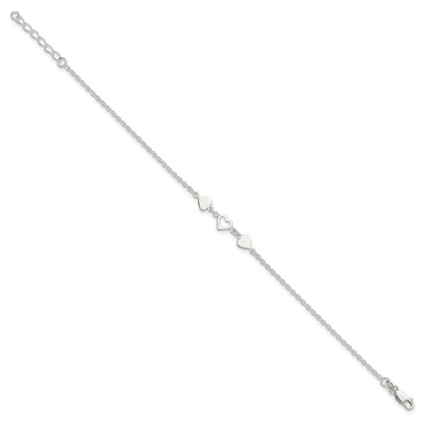 Sterling Silver 9-inch Heart Anklet