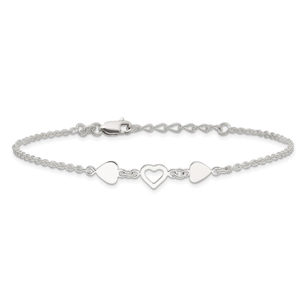 Sterling Silver 9-inch Heart Anklet