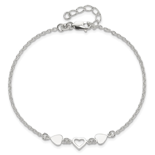 Sterling Silver 9-inch Heart Anklet