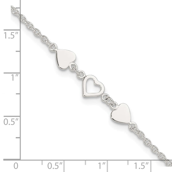 Sterling Silver 9-inch Heart Anklet