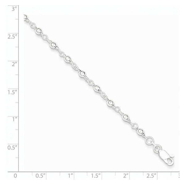 Sterling Silver 7.25-inch 3.25MM Lobster Clasp Beaded Bracelet