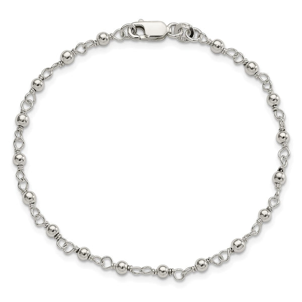Sterling Silver 7.25-inch 3.25MM Lobster Clasp Beaded Bracelet
