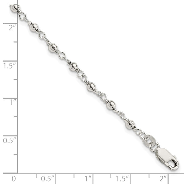 Sterling Silver 7.25-inch 3.25MM Lobster Clasp Beaded Bracelet