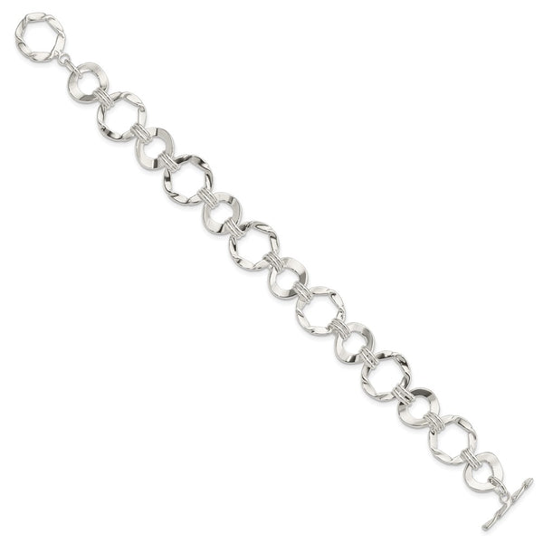 Sterling Silver 7.5-inch 12.5MM Fancy Circle Bracelet