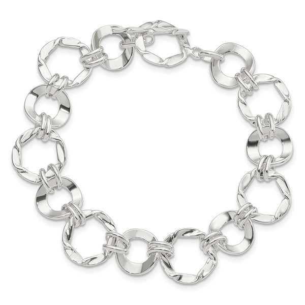 Sterling Silver 7.5-inch 12.5MM Fancy Circle Bracelet