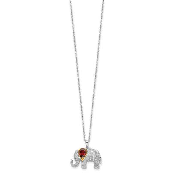 Pear Garnet Natural Diamond Accent Elephant 17-inch Pendant in Sterling Silver