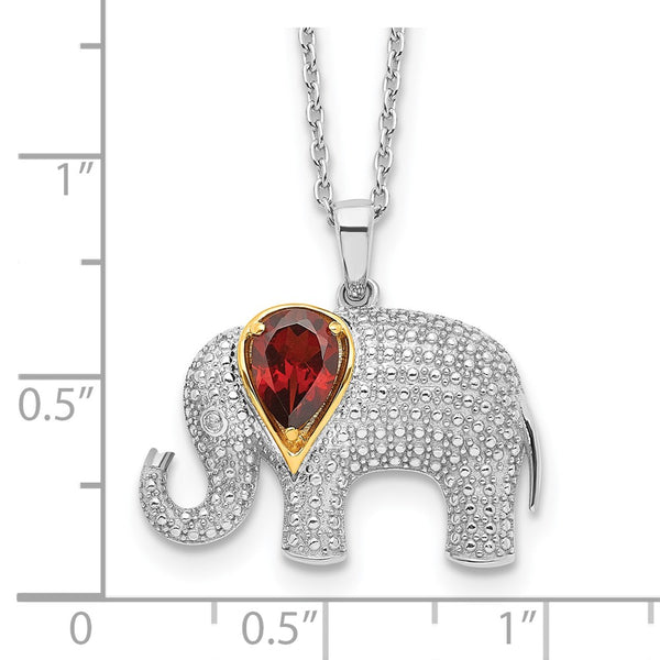 Pear Garnet Natural Diamond Accent Elephant 17-inch Pendant in Sterling Silver
