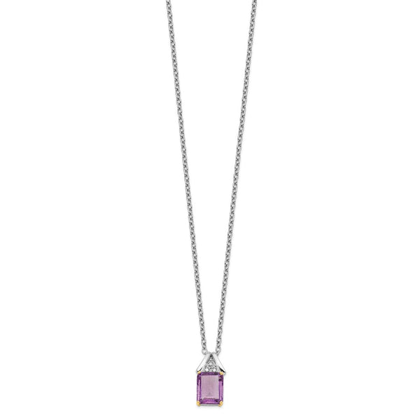 Amethyst and Natural Diamond Lobster Clasp 18-inch Pendant in Sterling Silver