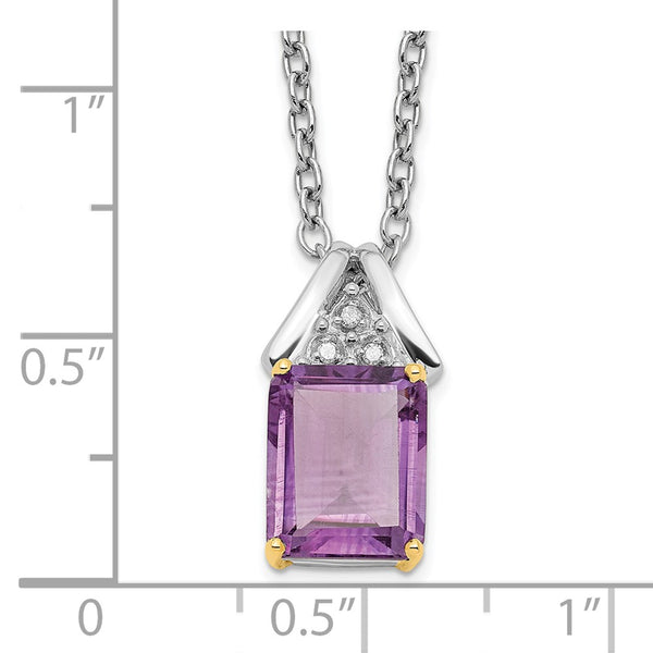 Amethyst and Natural Diamond Lobster Clasp 18-inch Pendant in Sterling Silver
