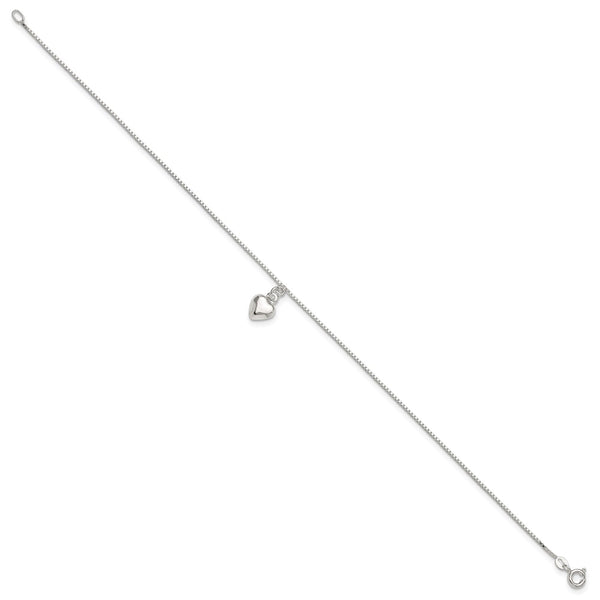 Sterling Silver 10-inch Heart Anklet